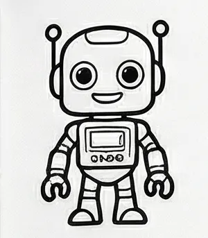 a small robot with a black and white outline.webp